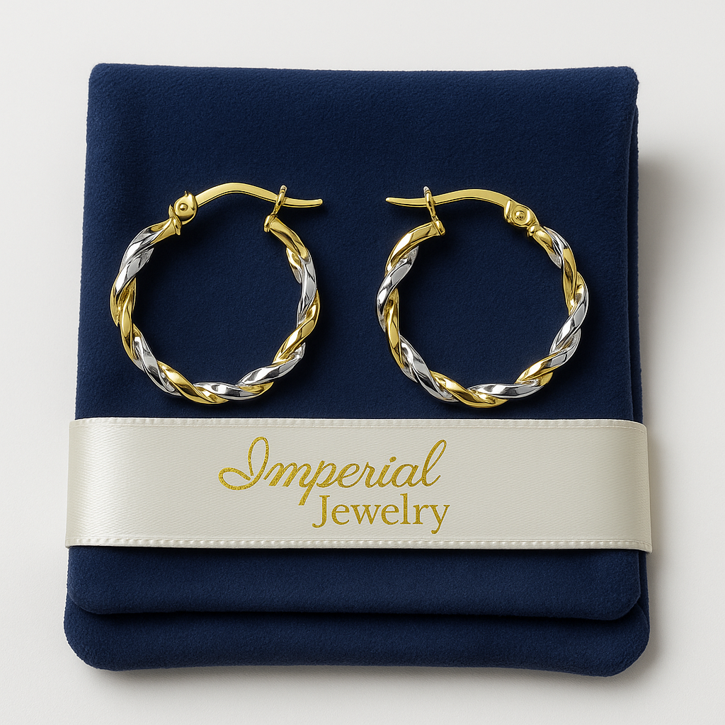 14K Yellow and White Gold Twisted Tube Hoop Earrings