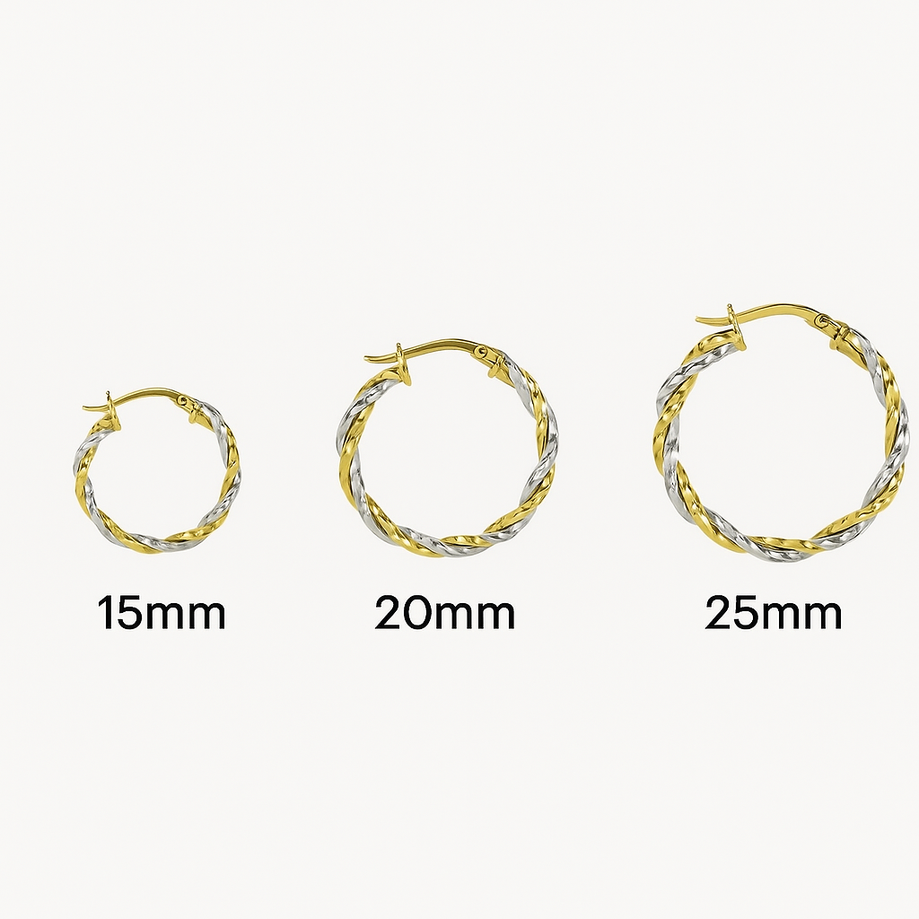 14K Yellow and White Gold Twisted Tube Hoop Earrings