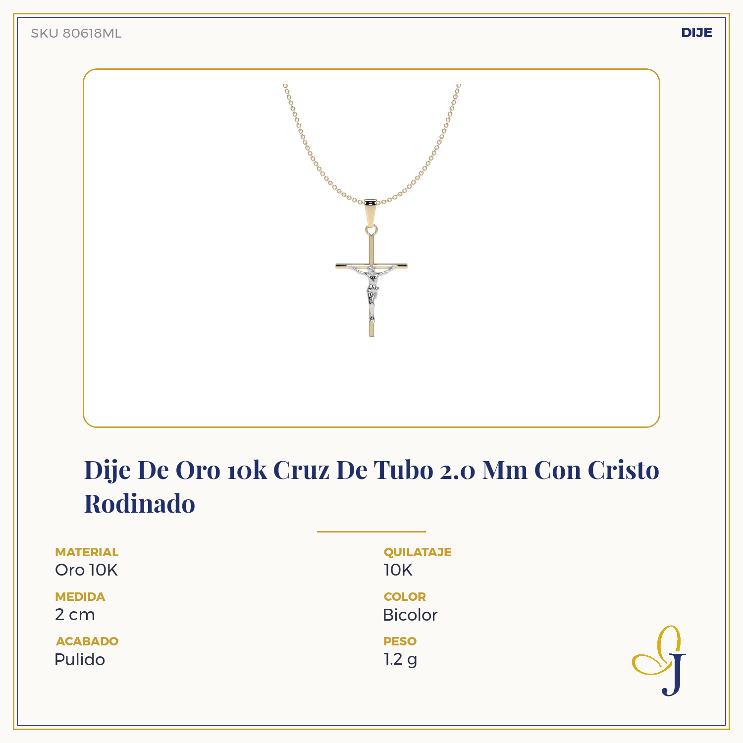 10k Gold Tube Cross Pendant with Rhodium-Plated Christ