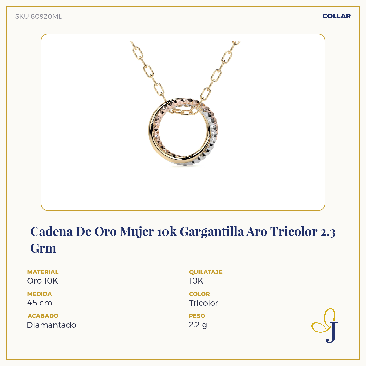 Women's 10k Gold Chain Tricolor Hoop Choker