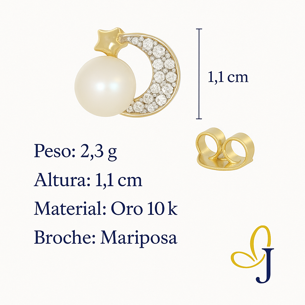 10k Gold Moon Earrings with Zirconia and Pearl