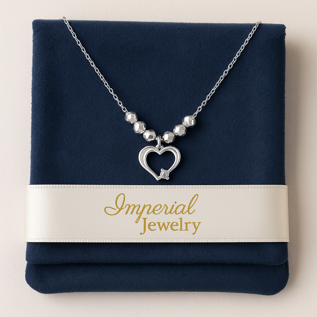 925 Silver Heart Necklace with 45 cm Diamond-Cut Ball Chain