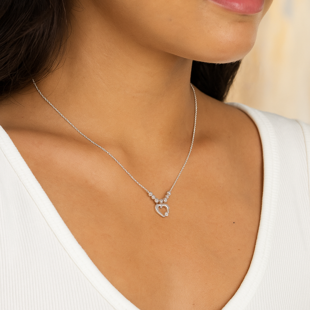 925 Silver Heart Necklace with 45 cm Diamond-Cut Ball Chain
