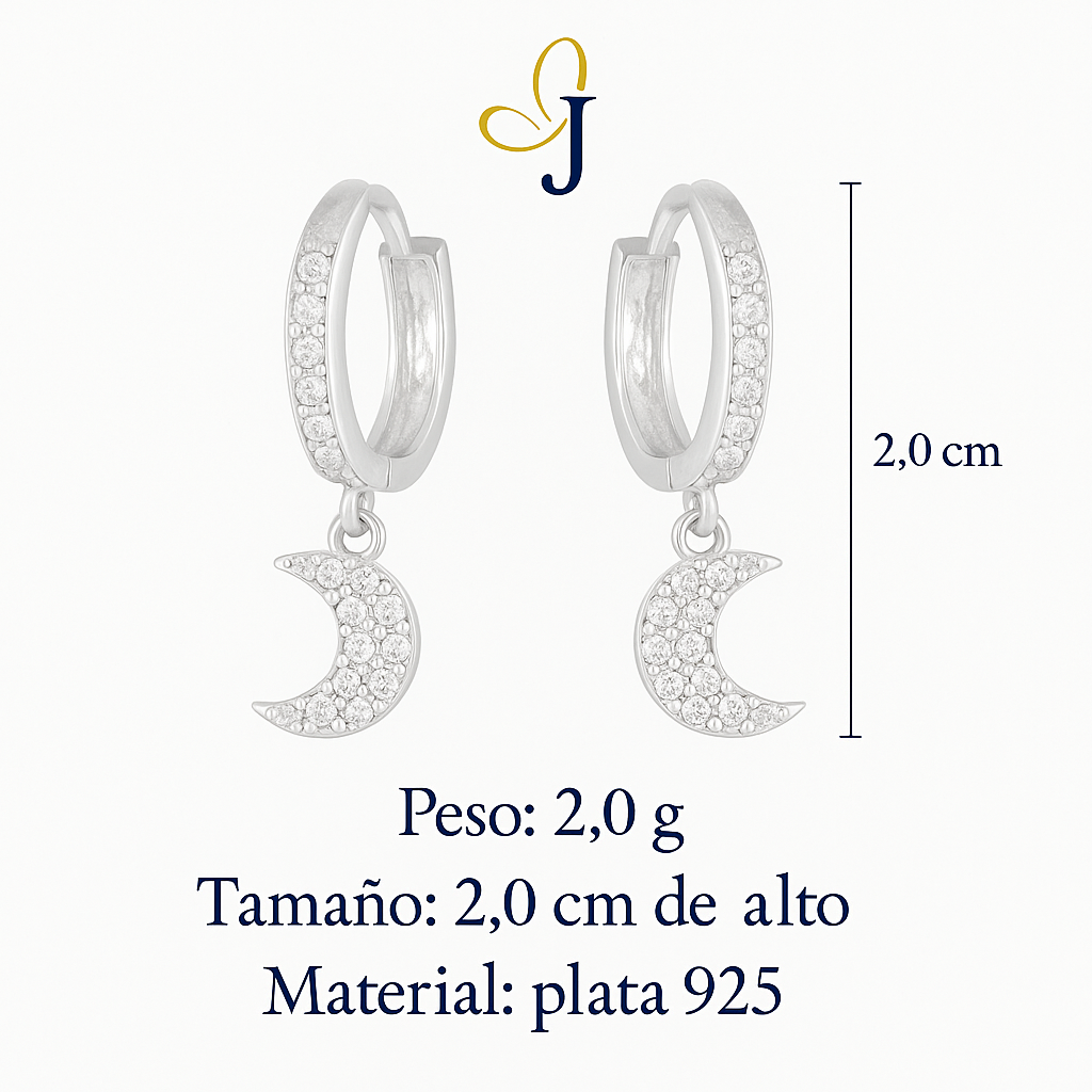 925 Silver Huggie Earring with Moon Pendant and Zirconias