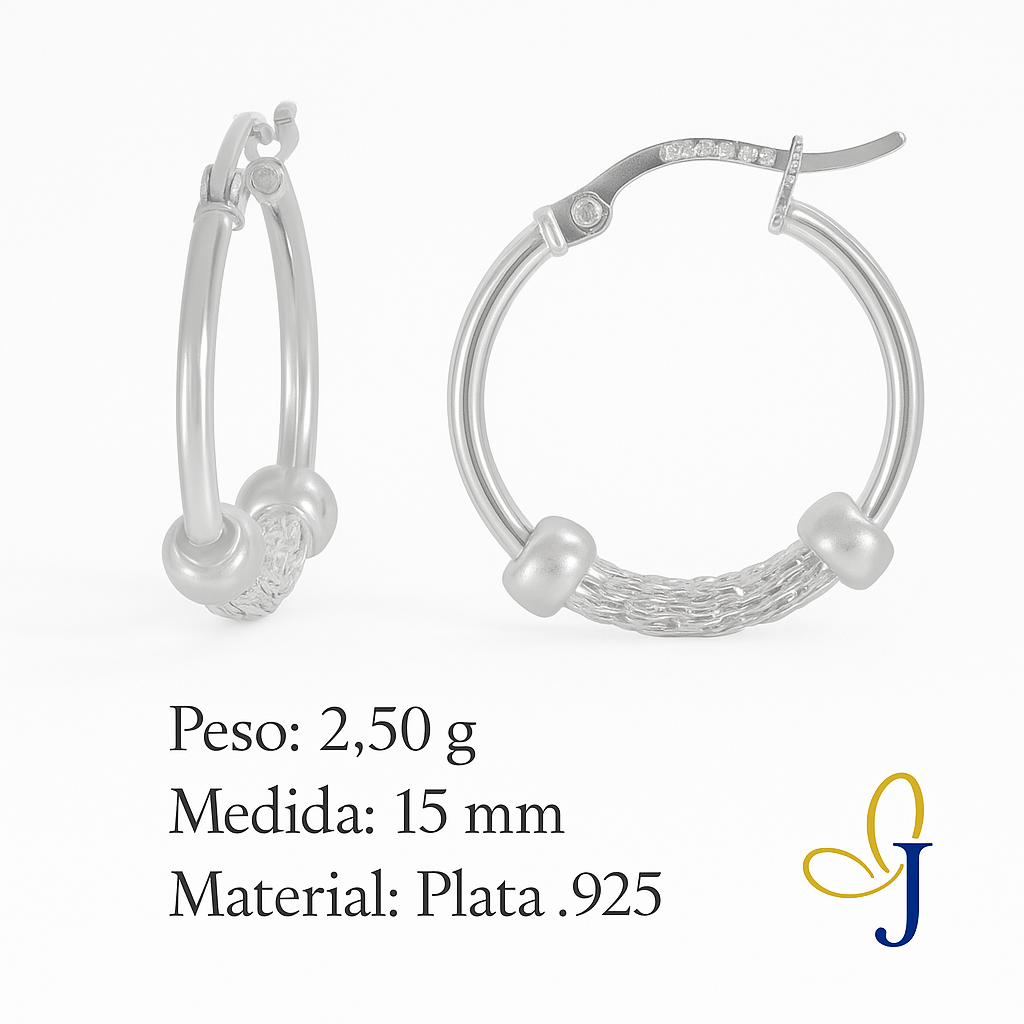 Smooth Hoop Earring with 925 Silver Mesh, 15mm Mesh