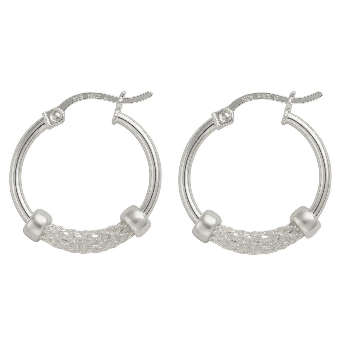 Smooth Hoop Earring with 925 Silver Mesh, 15mm Mesh