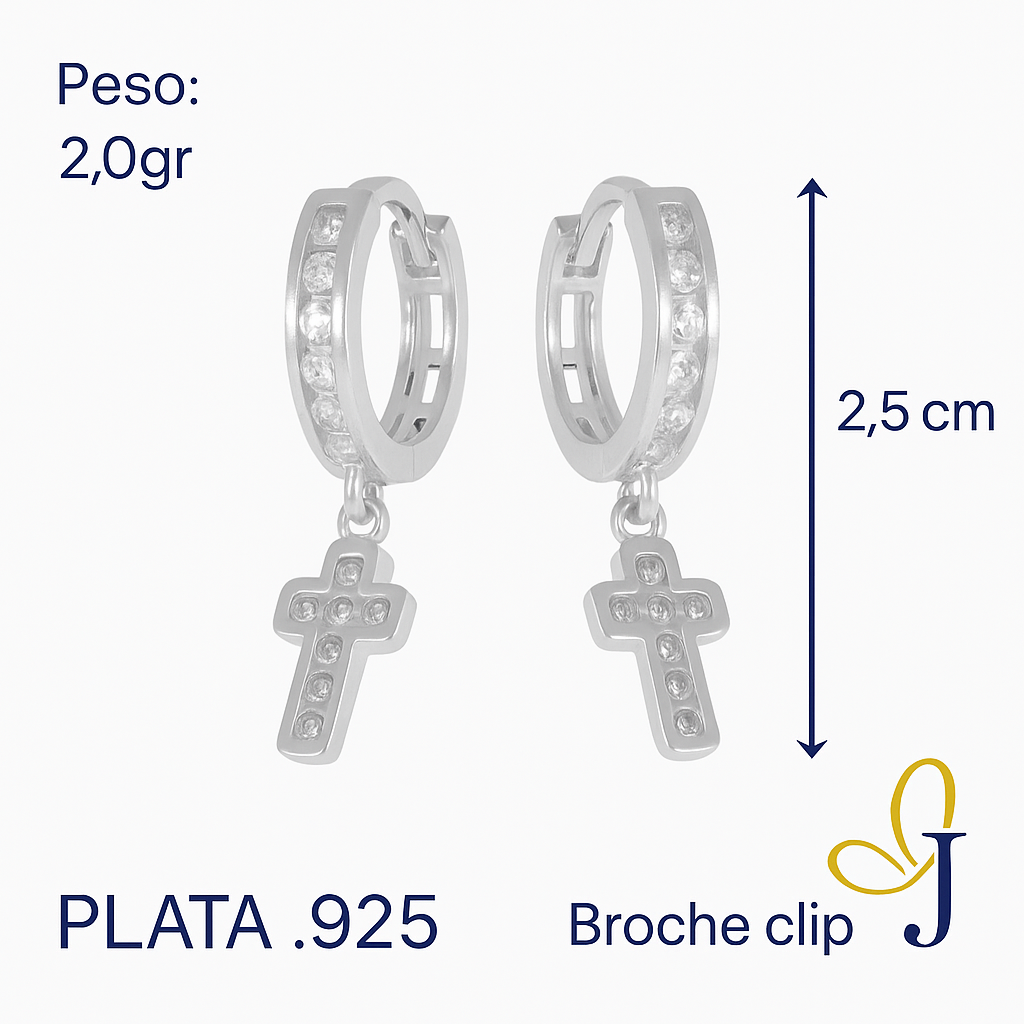 925 Sterling Silver Huggie Hoop Earrings with Cross and Zirconia Charms