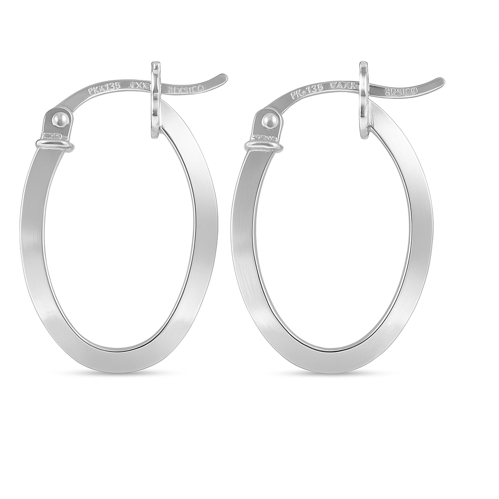 925 Silver Smooth 22mm Oval Triangular Tube Hoop Earring