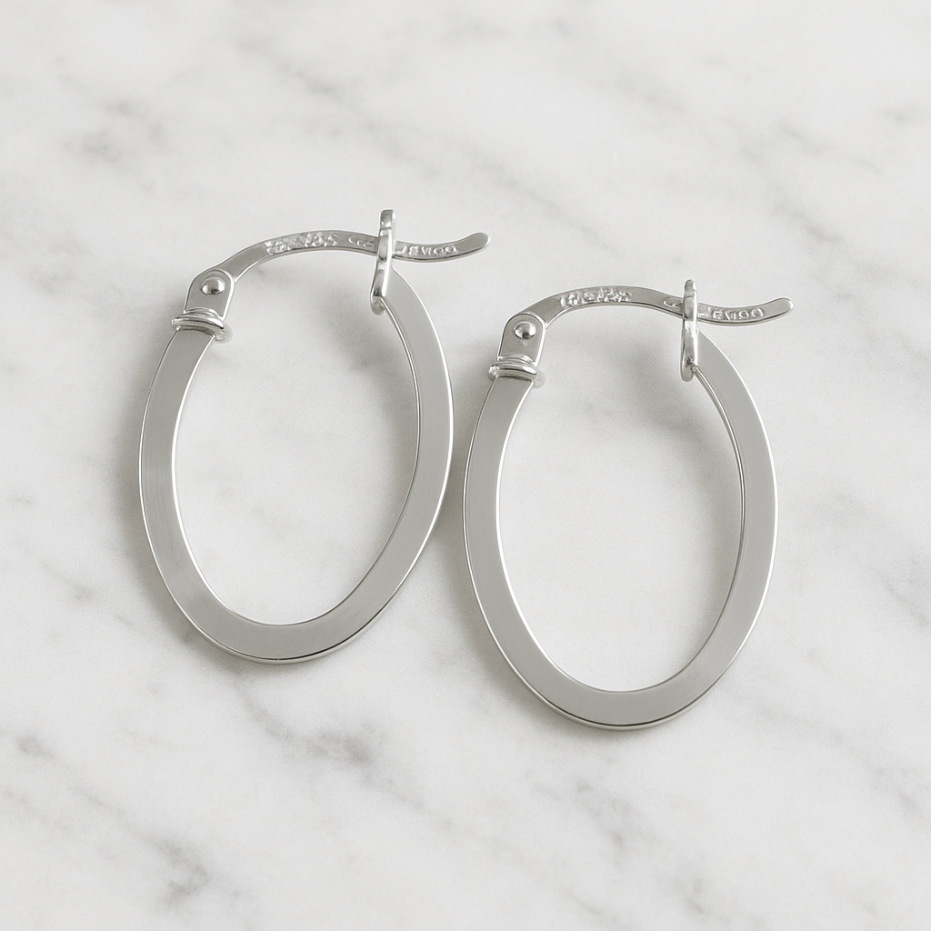 925 Silver Smooth 22mm Oval Triangular Tube Hoop Earring