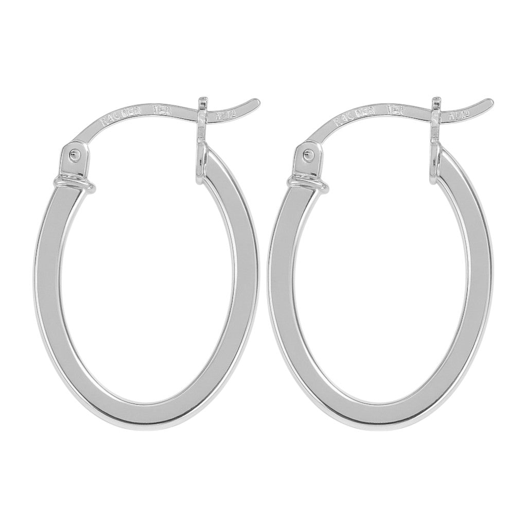 Smooth 20mm Oval Square Tube 925 Silver Hoops