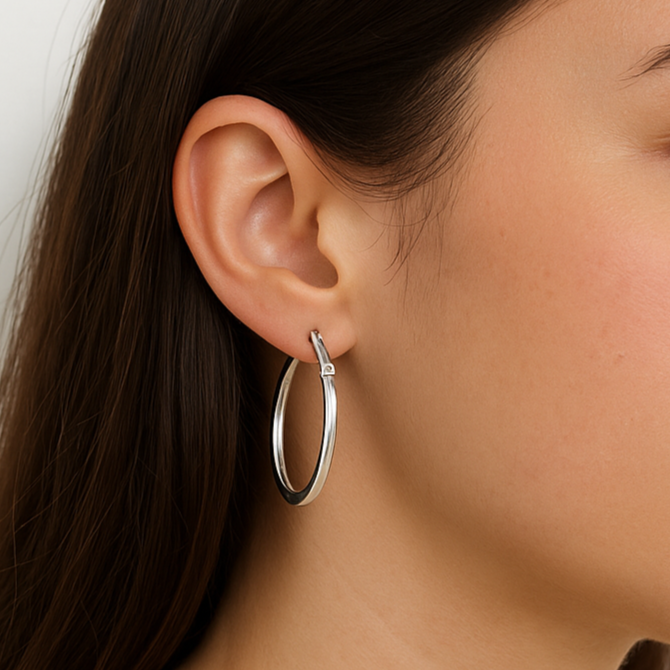 Smooth 20mm Oval Square Tube 925 Silver Hoops
