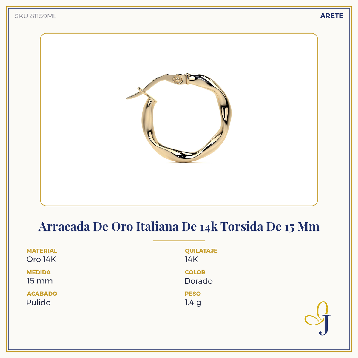 14k Italian Gold Twisted Hoop Earring