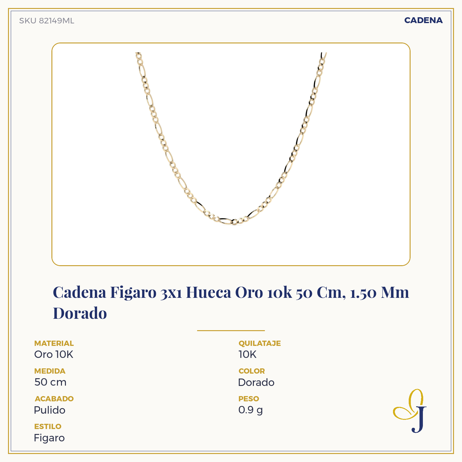Hollow 10K Gold Figaro Chain 3x1, 40 cm, 1.50 mm