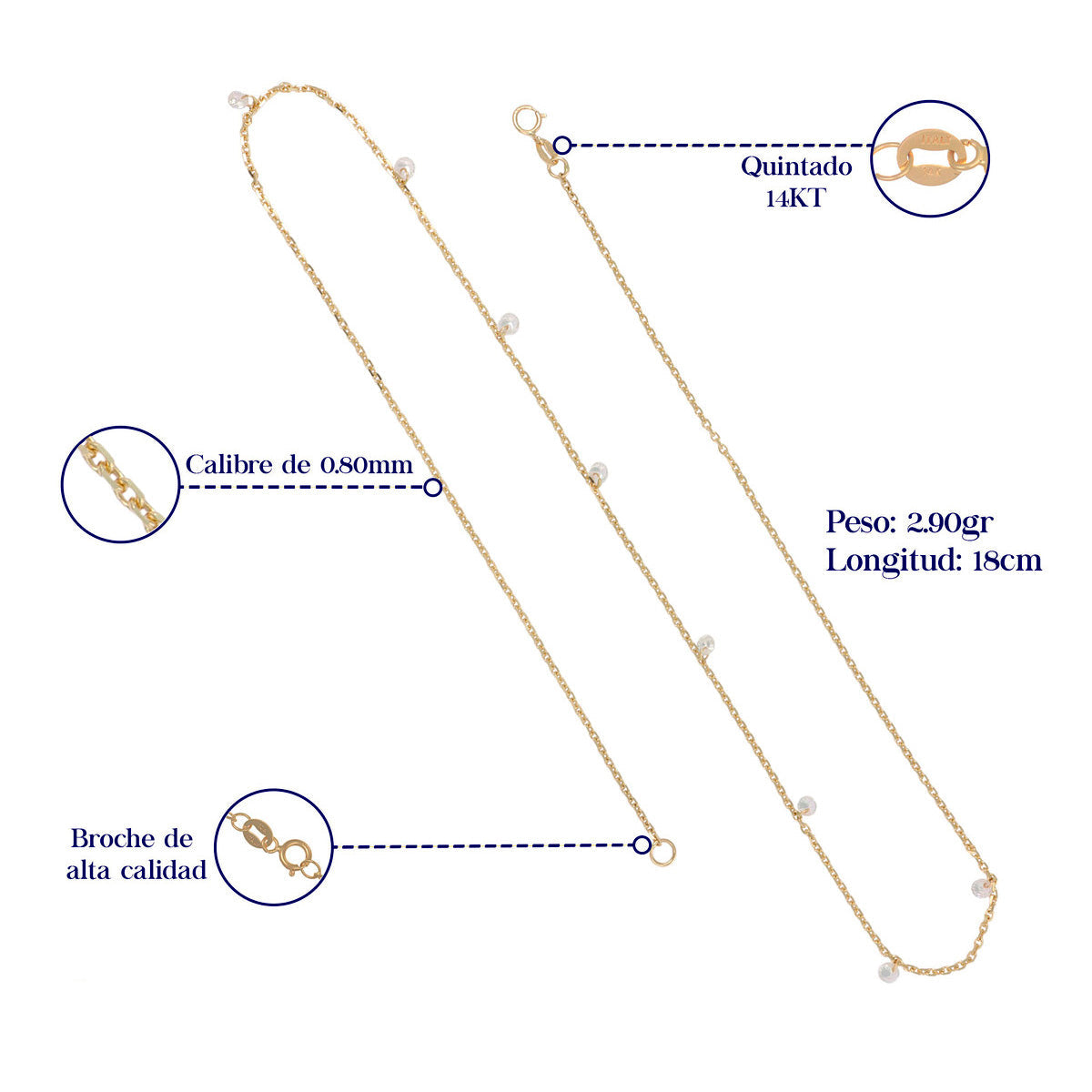 Women's 14k Gold Chain, Bracelet, and Earring Set