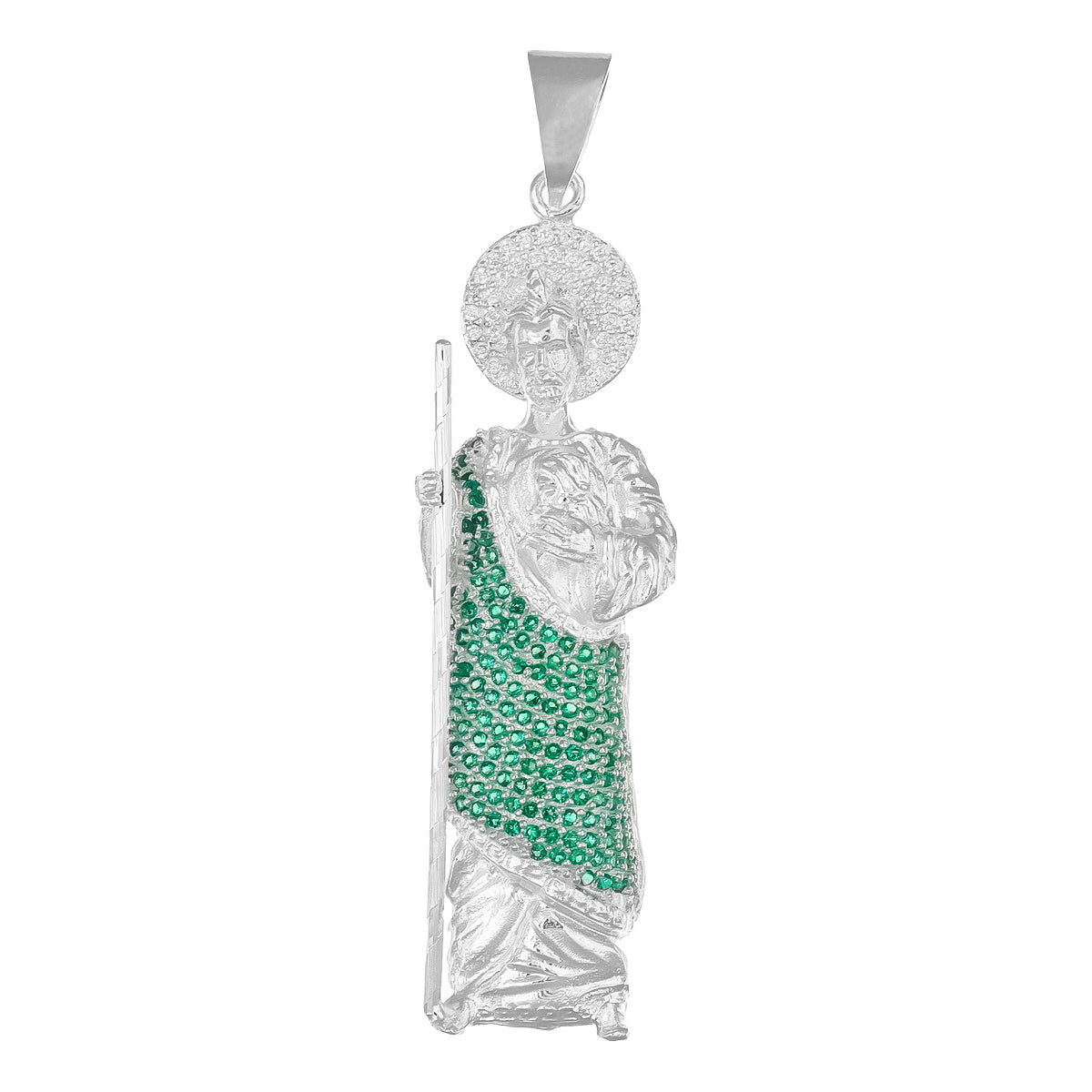 925 Silver St. Jude Pendant with Green Zirconia Stone 7.5cm