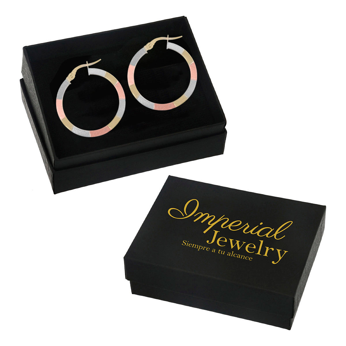 10k Tri-Color Gold Rectangular Hoop Earring