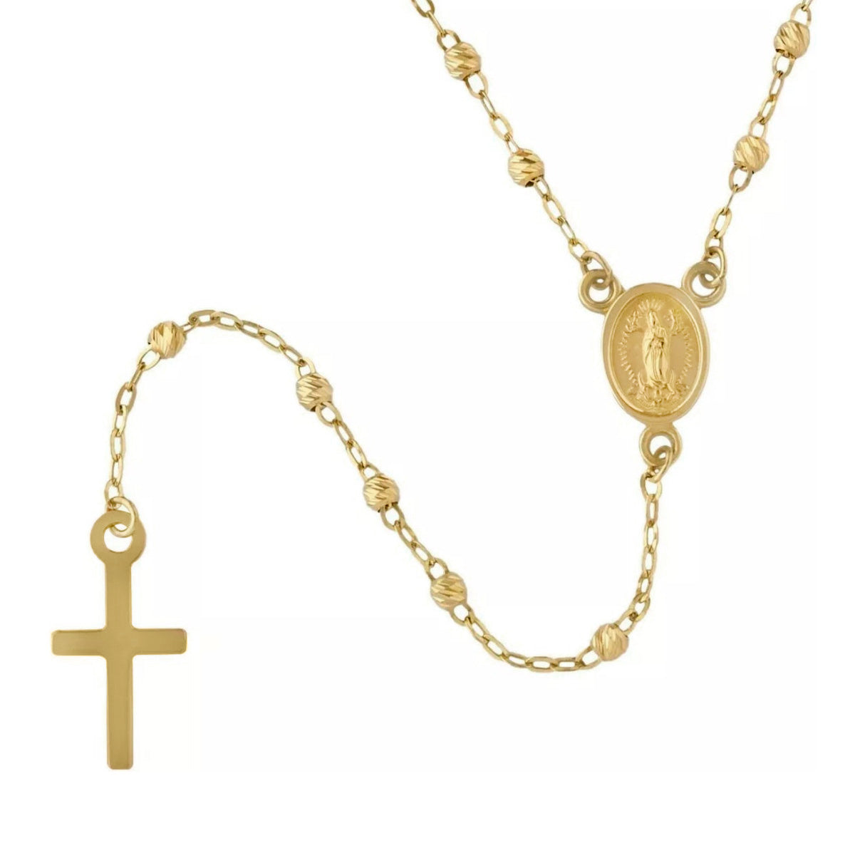 14K Gold Rosario Necklace with 3-Tone Ball, 50cm