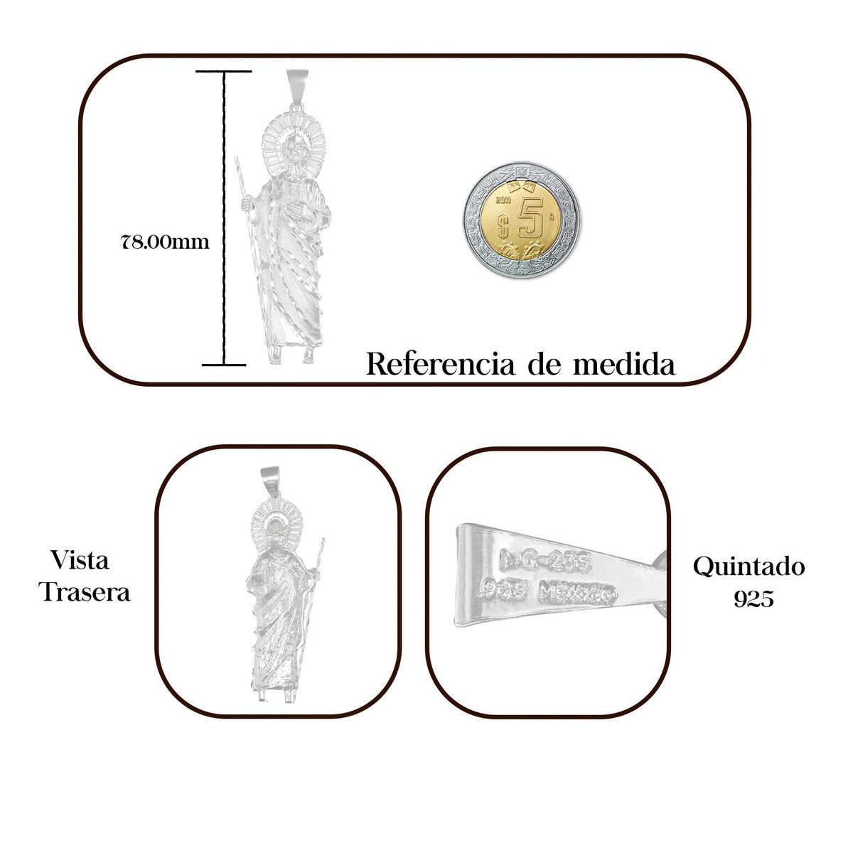 925 Silver Pendant St. Jude Figure 7.8 Cm For Men's Necklace