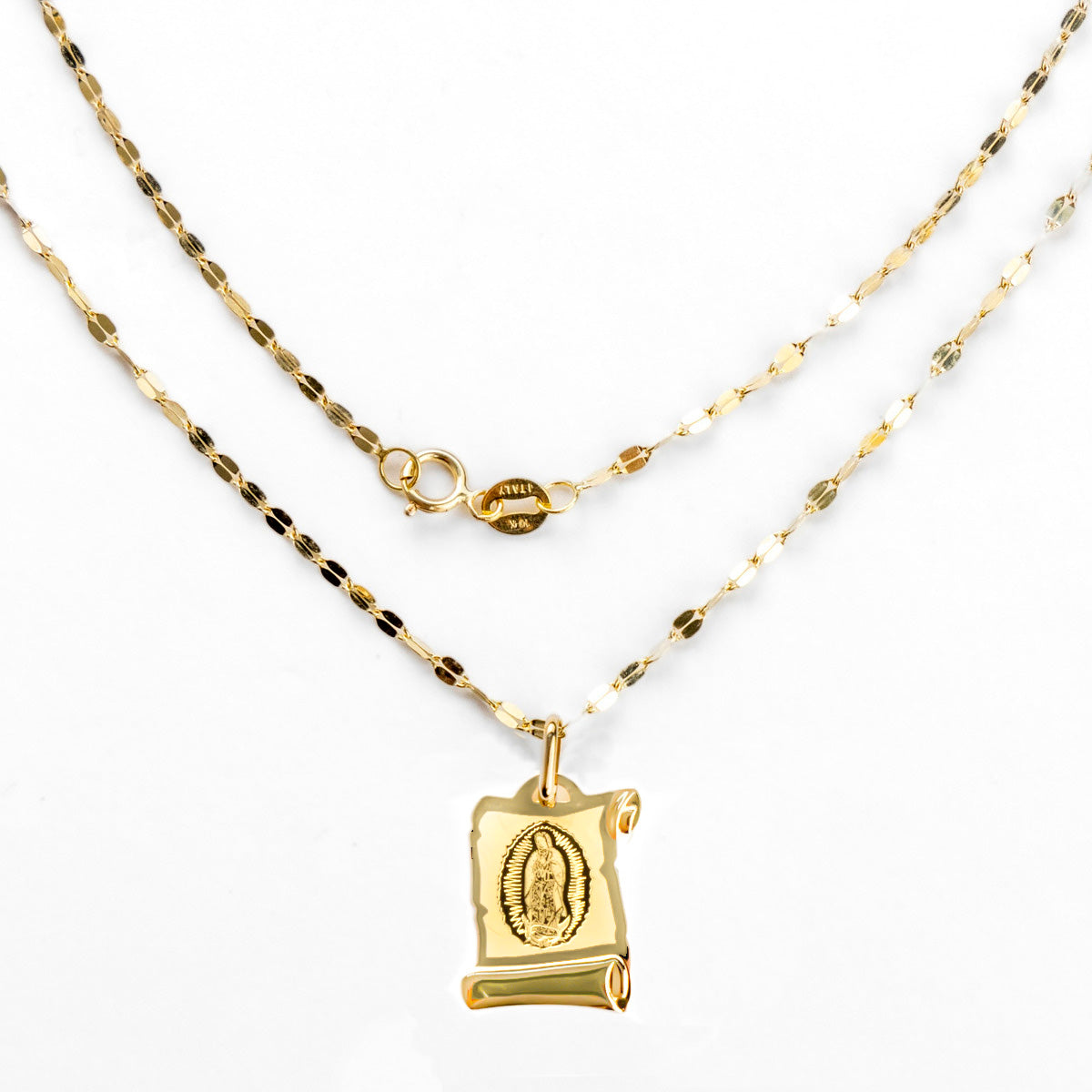 14k Gold Italian Virgin Mary Medal Necklace