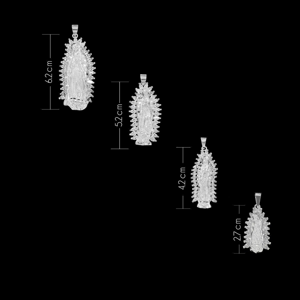Sterling Silver 925 Virgin of Guadalupe Pendant with Zirconia 2.7cm