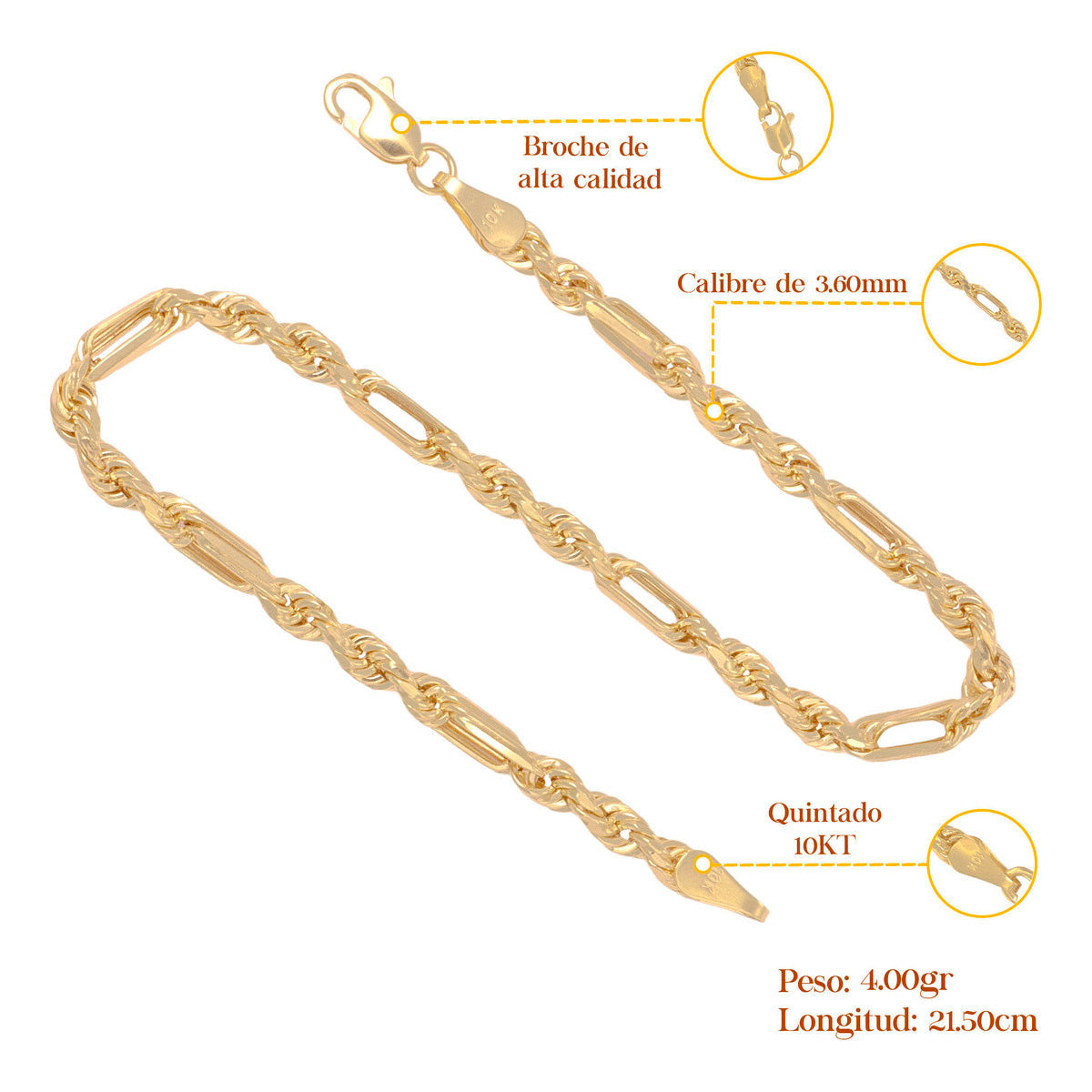 10K 3x1 Italian Milano Bracelet 3.6mm, 21.5cm