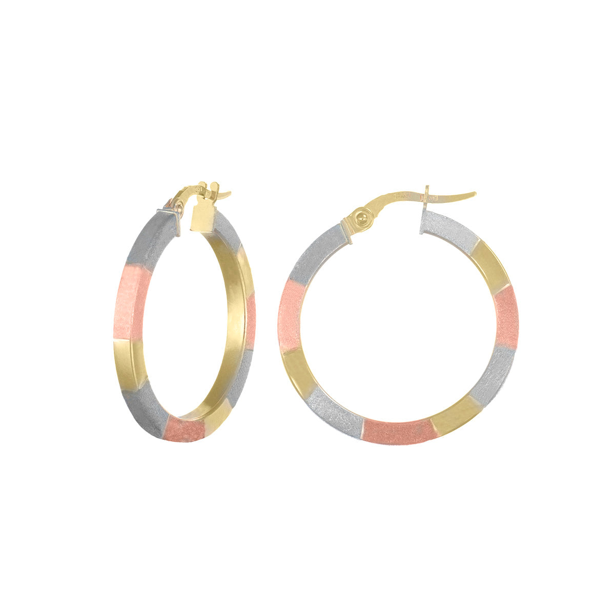 10k Tri-Color Gold Rectangular Hoop Earring
