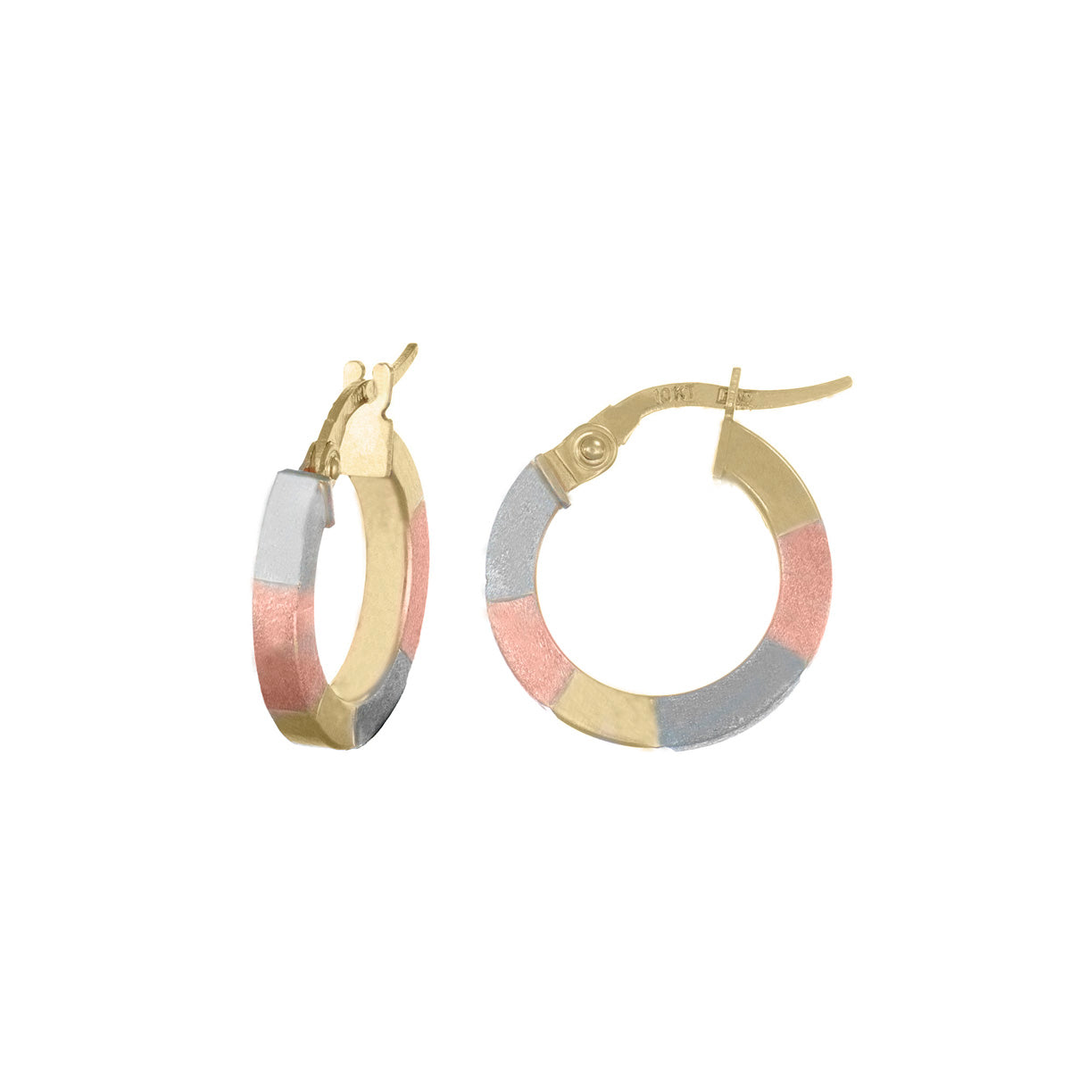 10k Tri-Color Gold Rectangular Hoop Earring