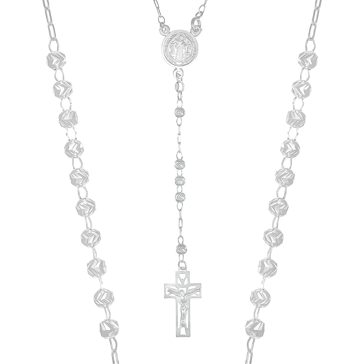 925 Sterling Silver Rosary with Diamond Cut Beads, 55 cm