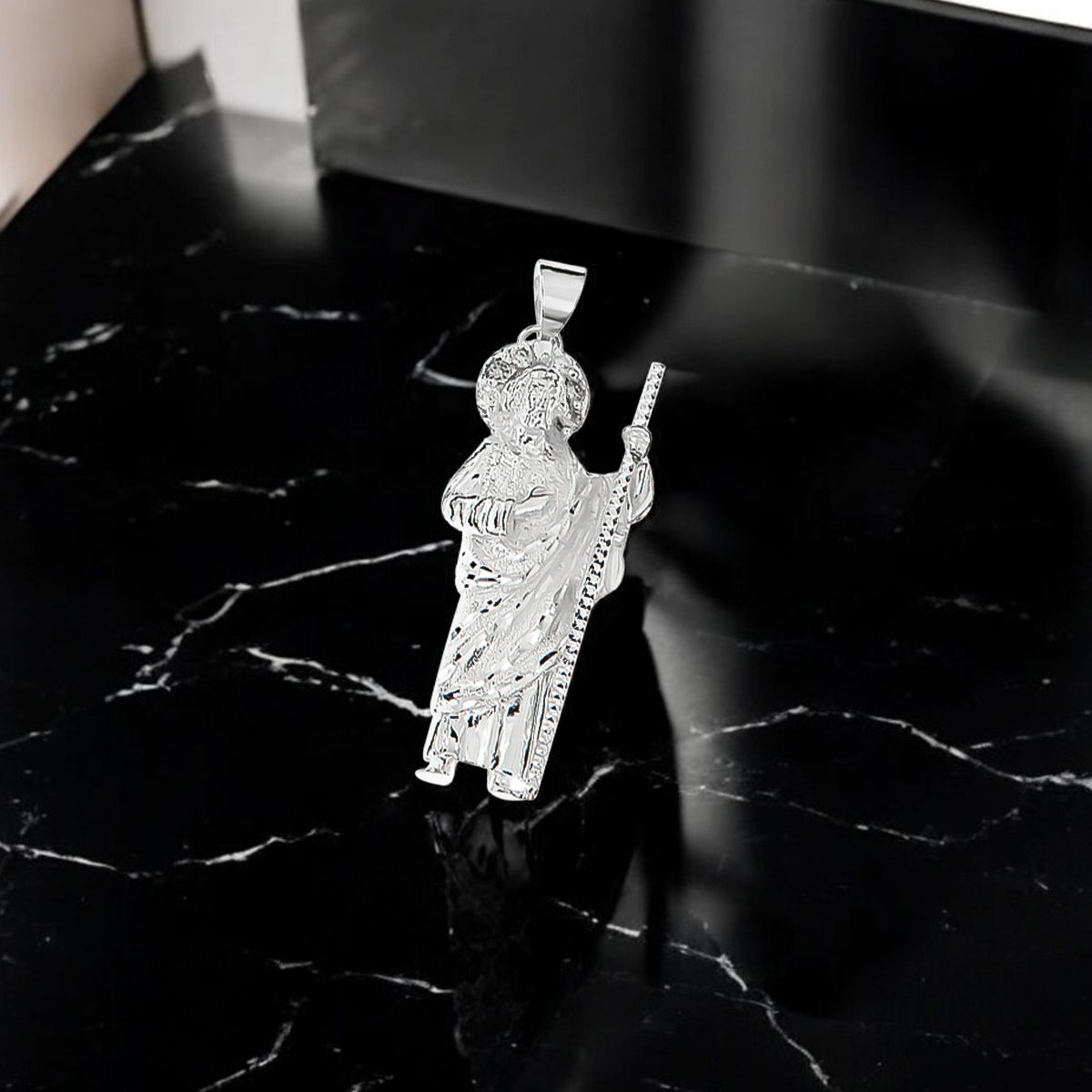 Sterling Silver St. Jude Pendant with Zirconia 5.5cm