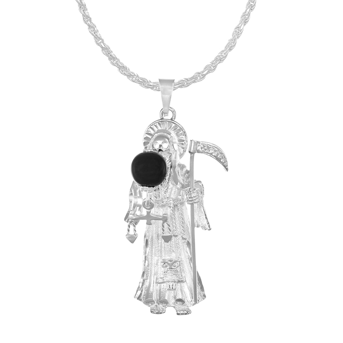 925 Silver Chain Holy Death Pendant Men's Necklace