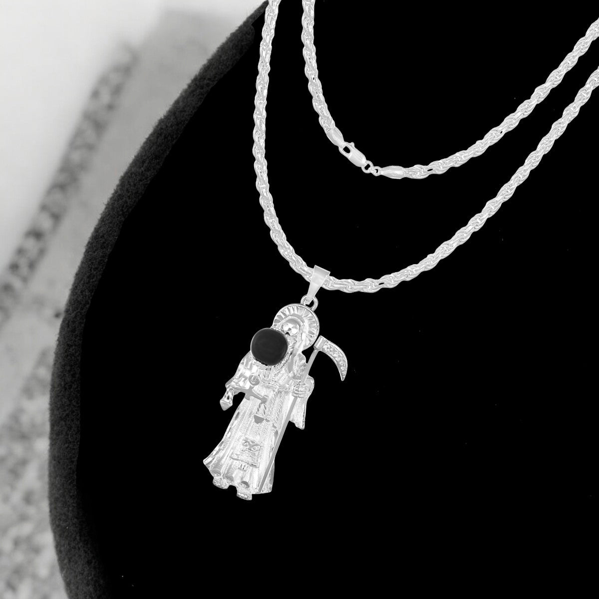 925 Silver Chain Holy Death Pendant Men's Necklace