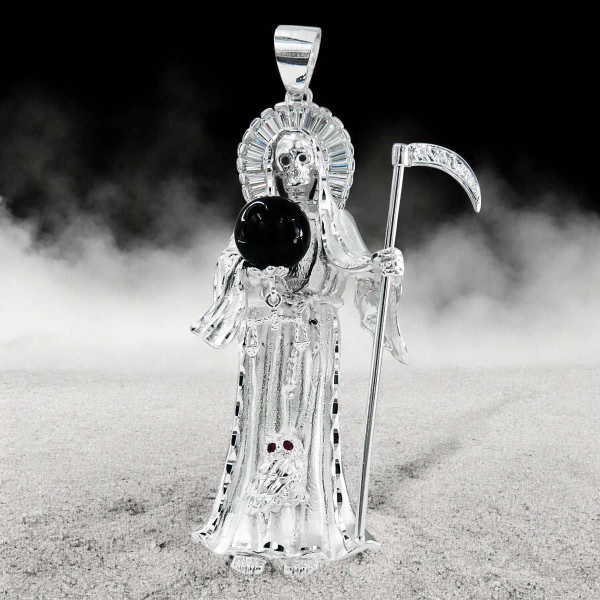 925 Silver Santa Muerte Pendant 2.7cm