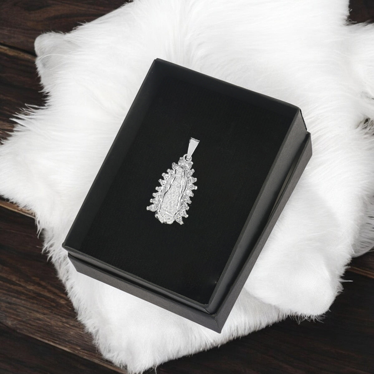 Sterling Silver 925 Virgin of Guadalupe Pendant with Zirconia 2.7cm