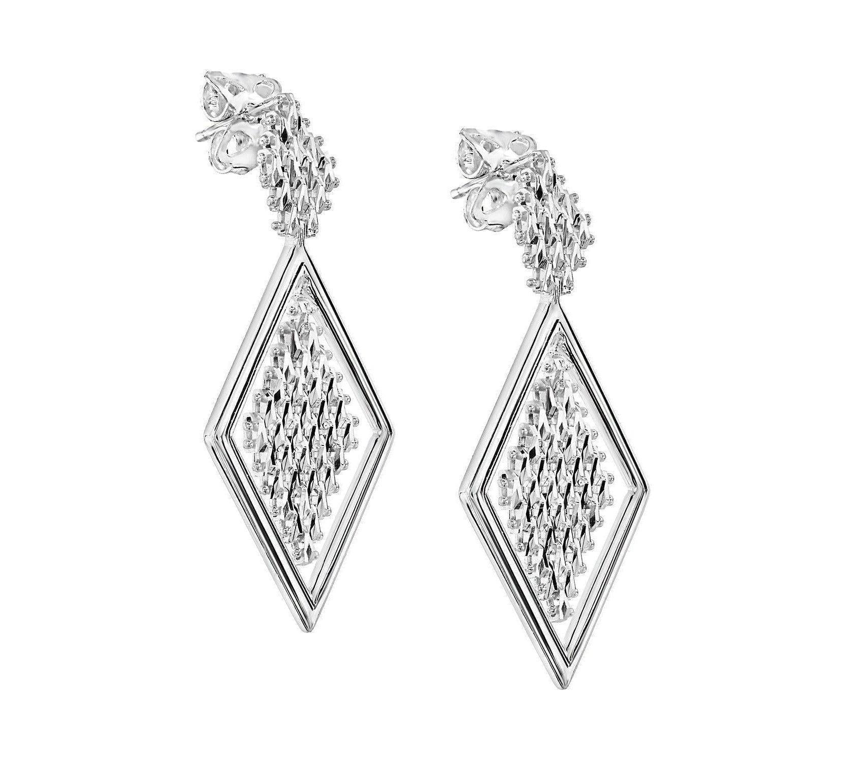 Imperial Silver Two Tier Lamé Diamond Shaped Earrings Imperial Jewelry