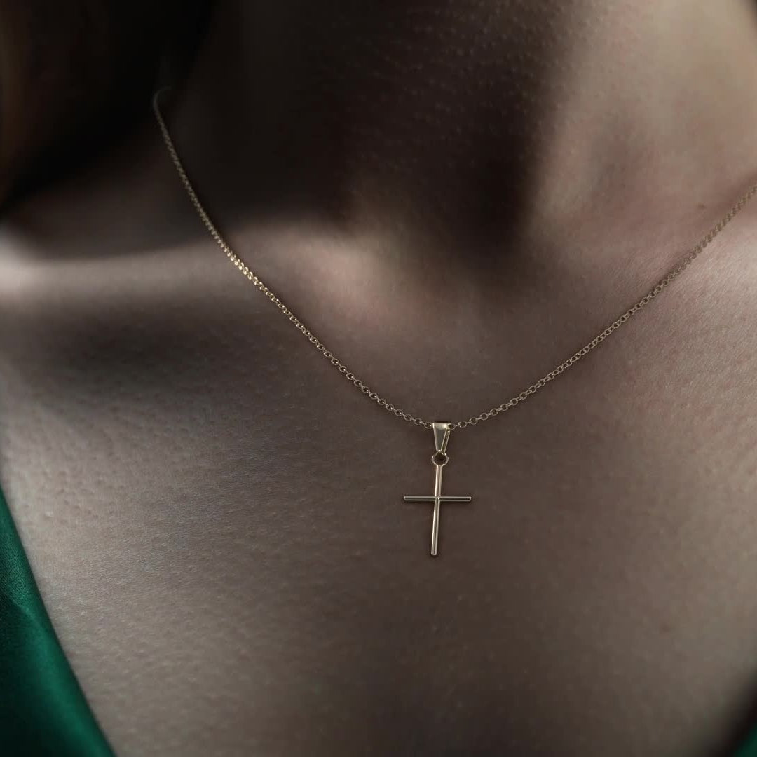 14k Gold Tube Cross Pendant