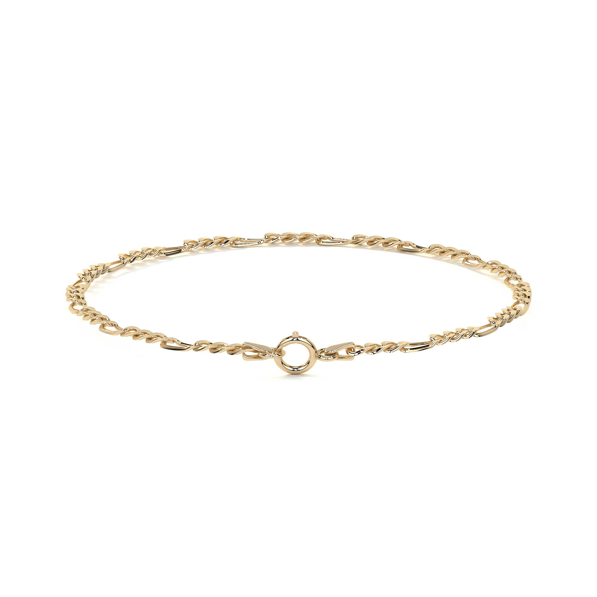 10K Italian Tricolor 3x1 Bracelet, 2.3mm, 18.5cm, Gold-Tone