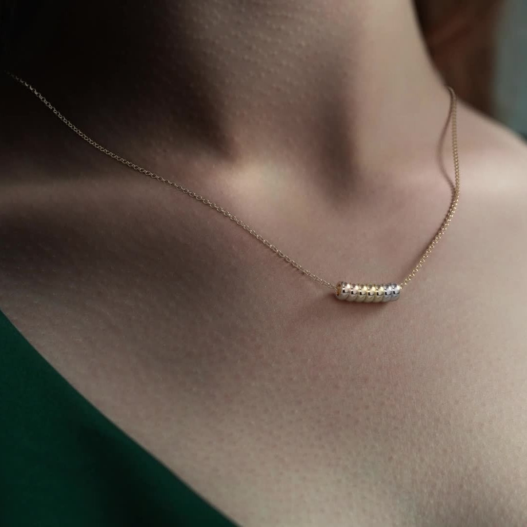 10k Italian Gold Women's Choker Chain, Tricolor Rings