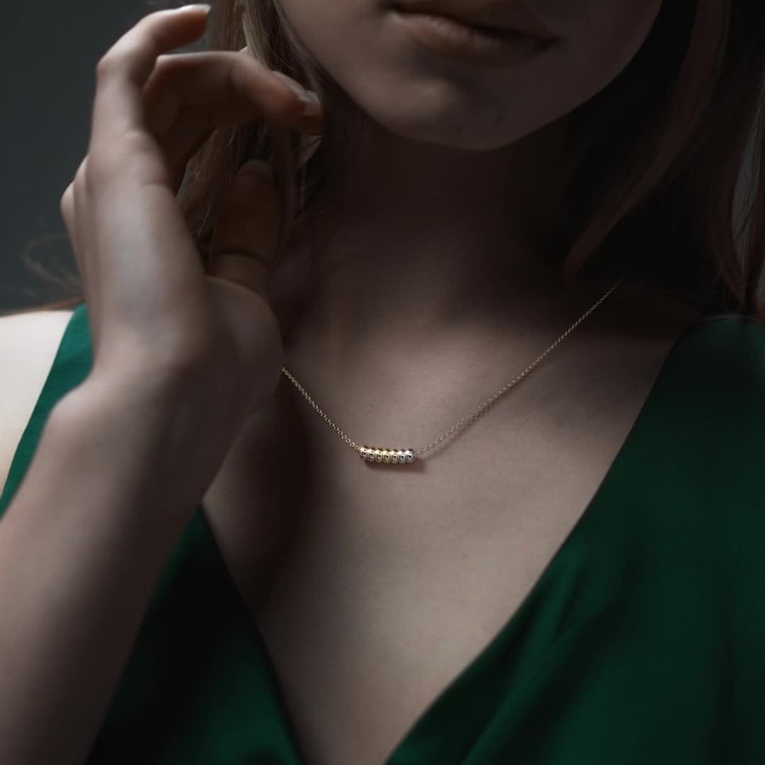10k Italian Gold Women's Choker Chain, Tricolor Rings