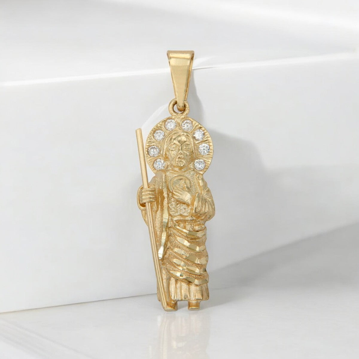 10k Gold St. Jude Pendant with Zirconia Stone