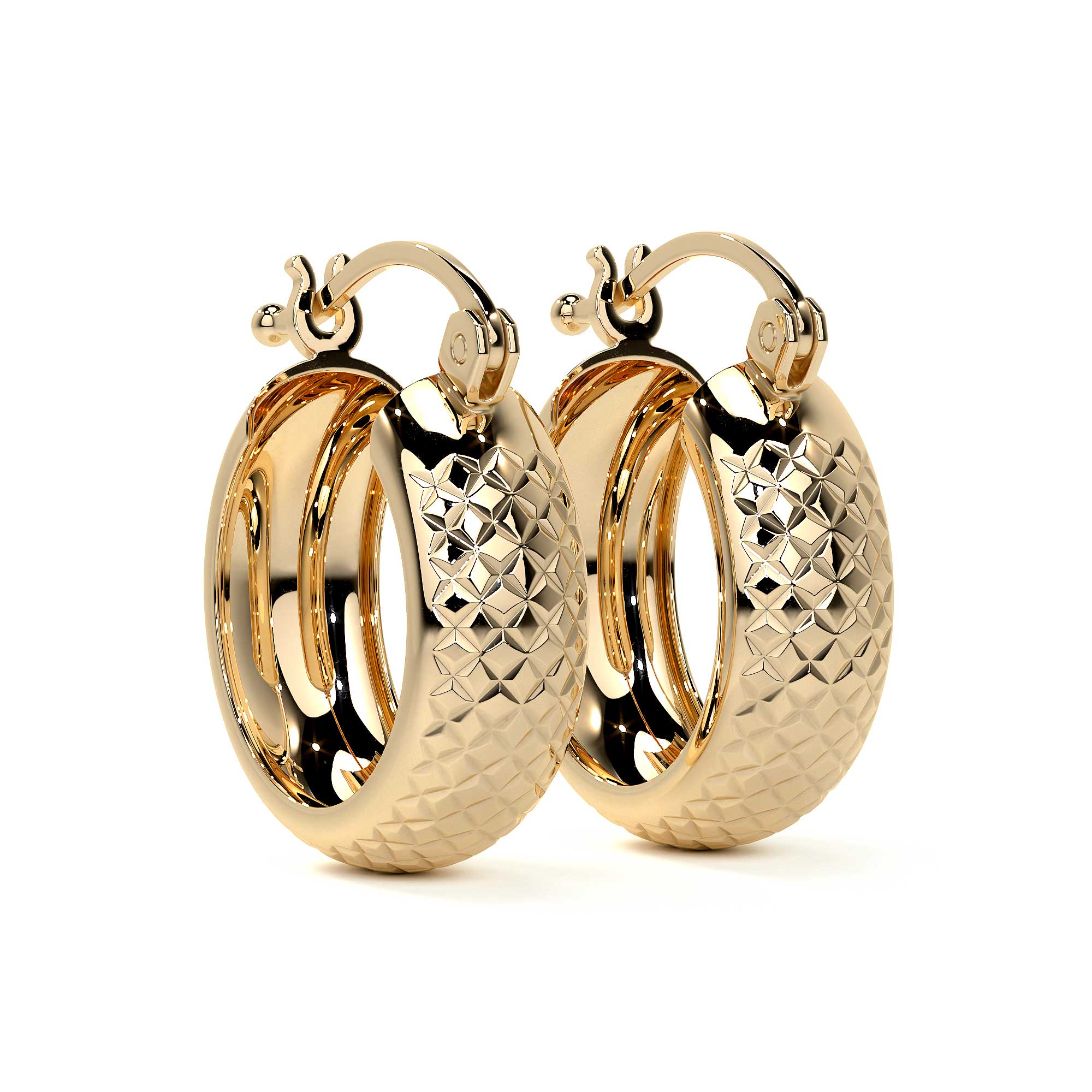10k Gold Diamond-Cut Arracada Bangle Earring, Honeycomb Style, 12 x 6mm