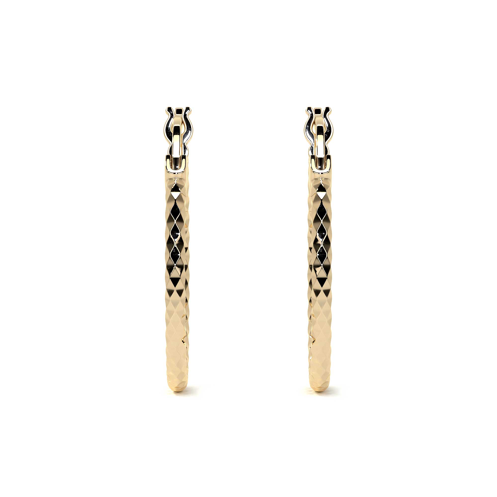 10k Gold Honeycomb Style Diamond Cut Hoop Earring