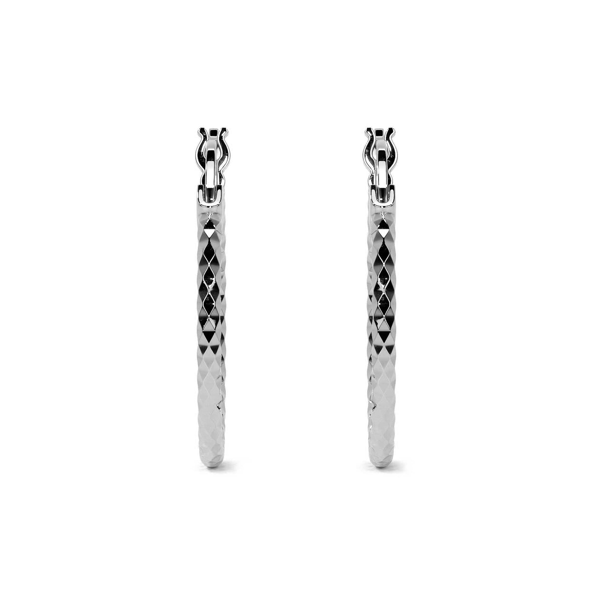 Sterling Silver .925 Diamond-Cut Honeycomb Arracada Hoop Earring for Women