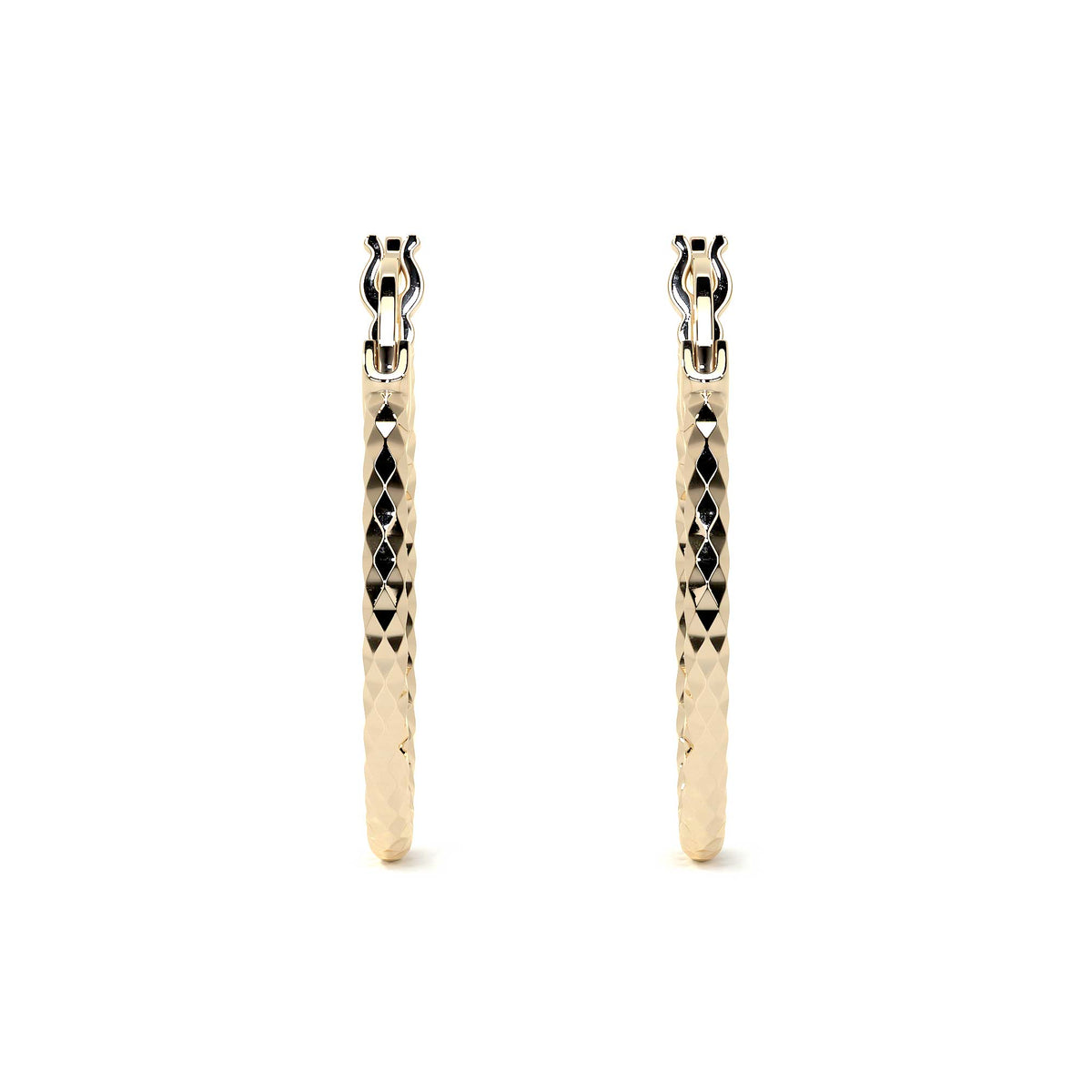 14k Gold Honeycomb-Style Diamond-Cut Hoop Earring