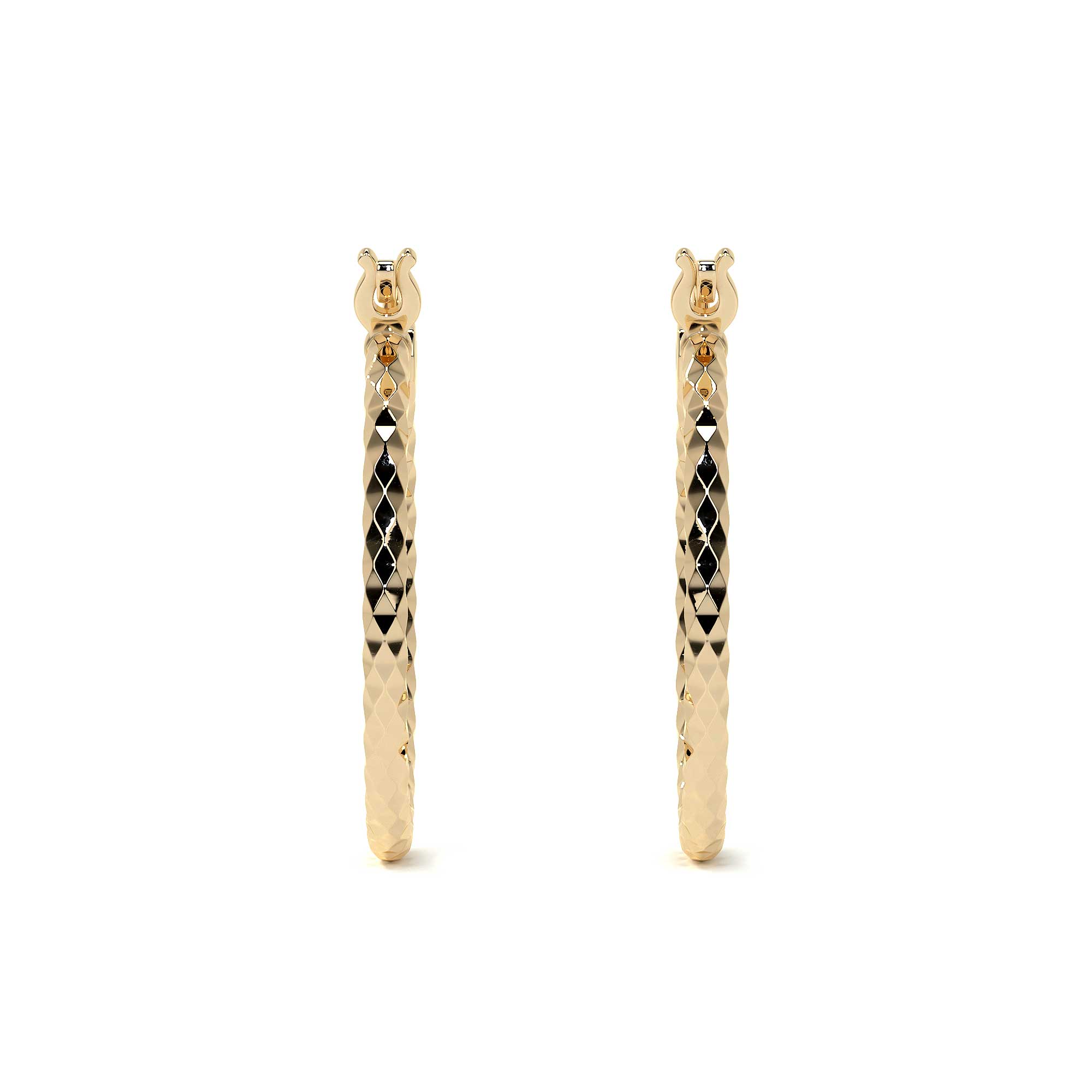 14k Gold Honeycomb-Style Diamond-Cut Hoop Earring