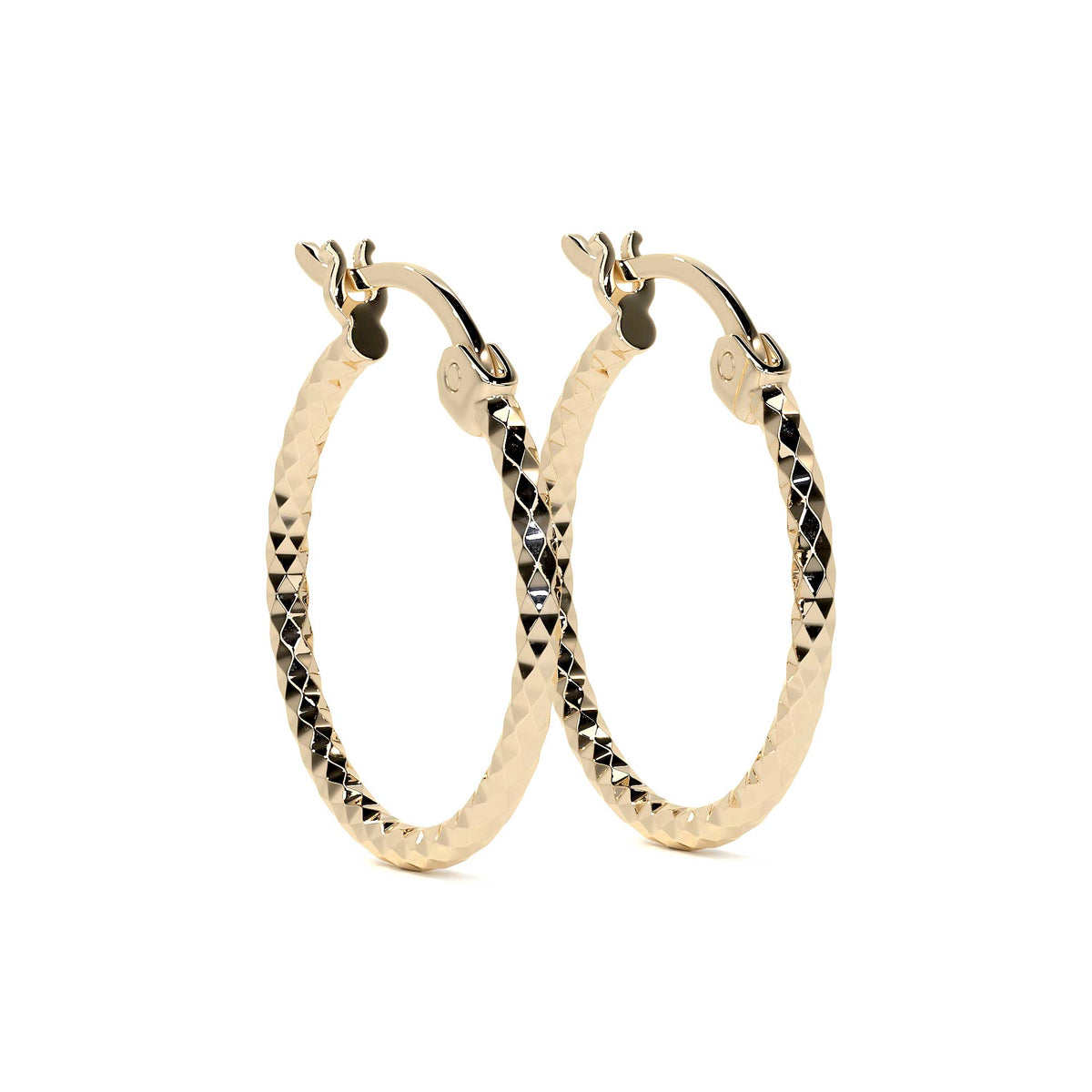 14k Gold Honeycomb-Style Diamond-Cut Hoop Earring