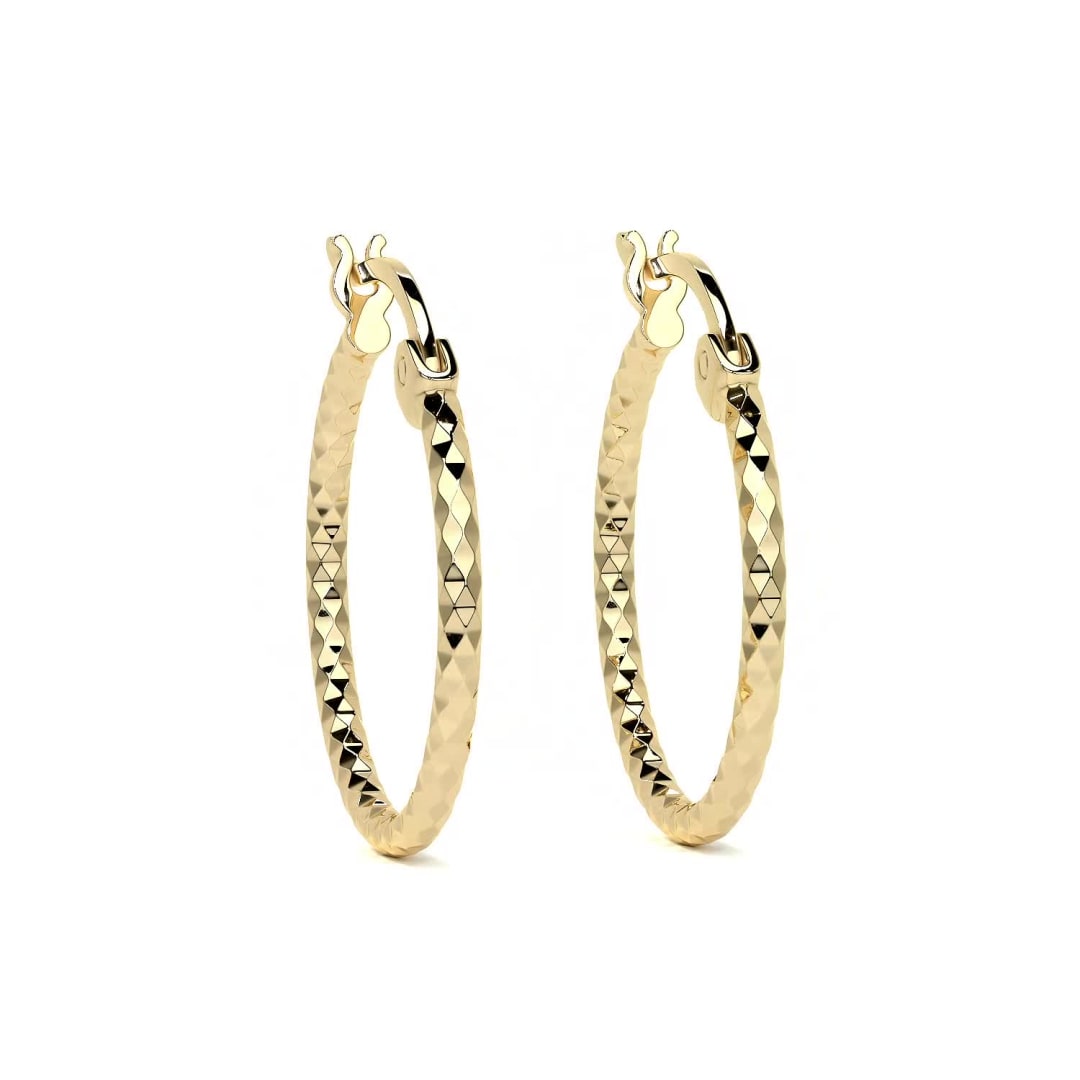 14k Gold Honeycomb-Style Diamond-Cut Hoop Earring