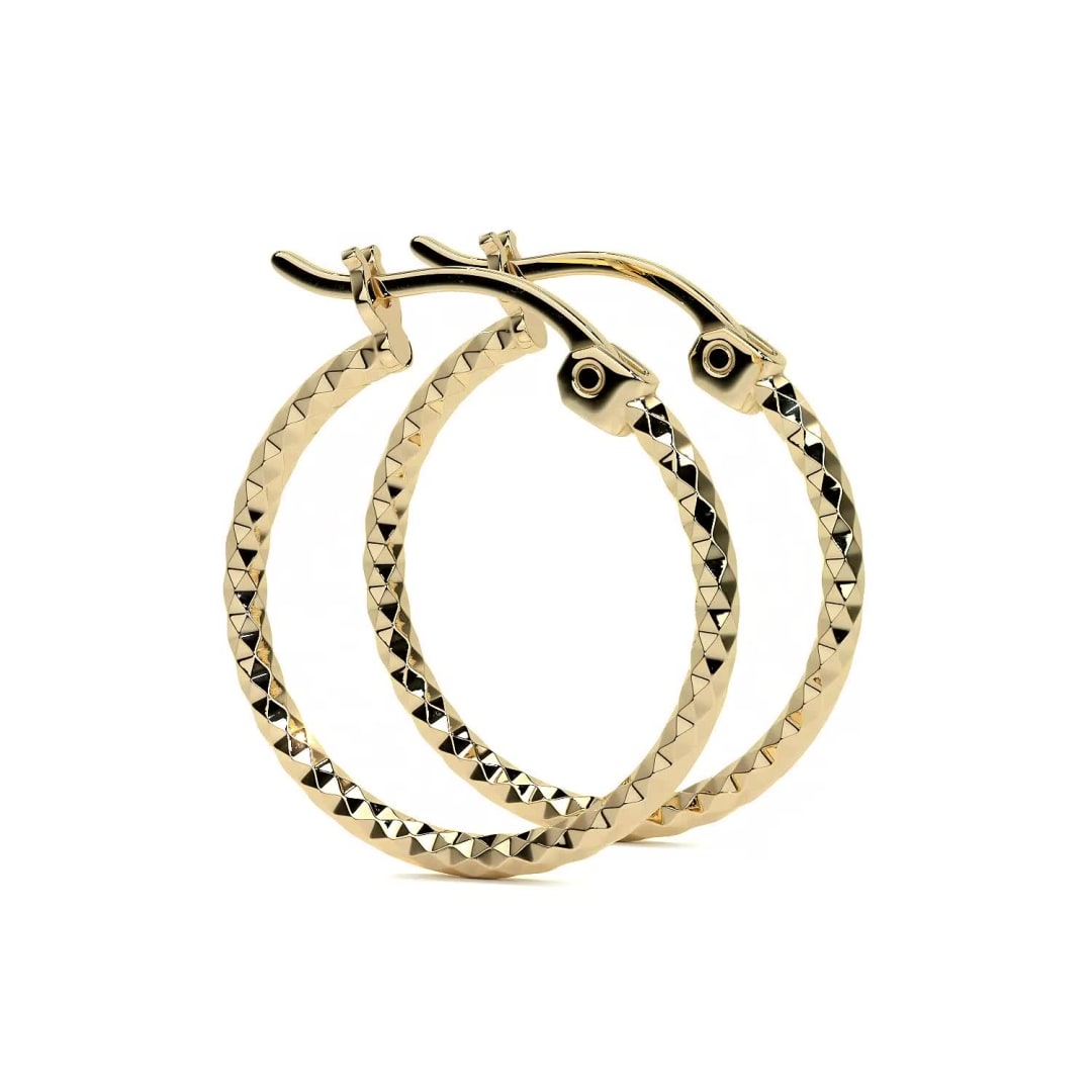 14k Gold Honeycomb-Style Diamond-Cut Hoop Earring