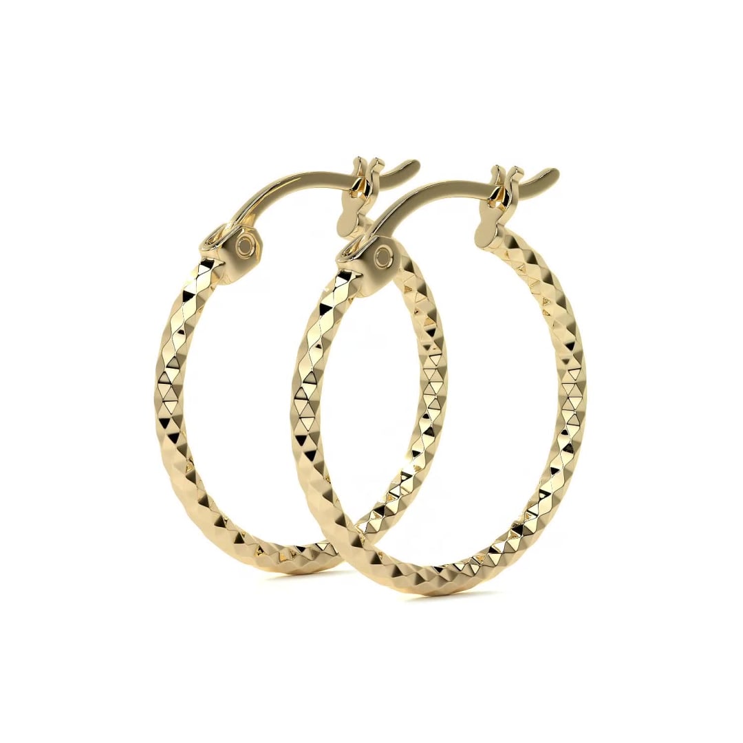 10k Gold Honeycomb Style Diamond Cut Hoop Earring