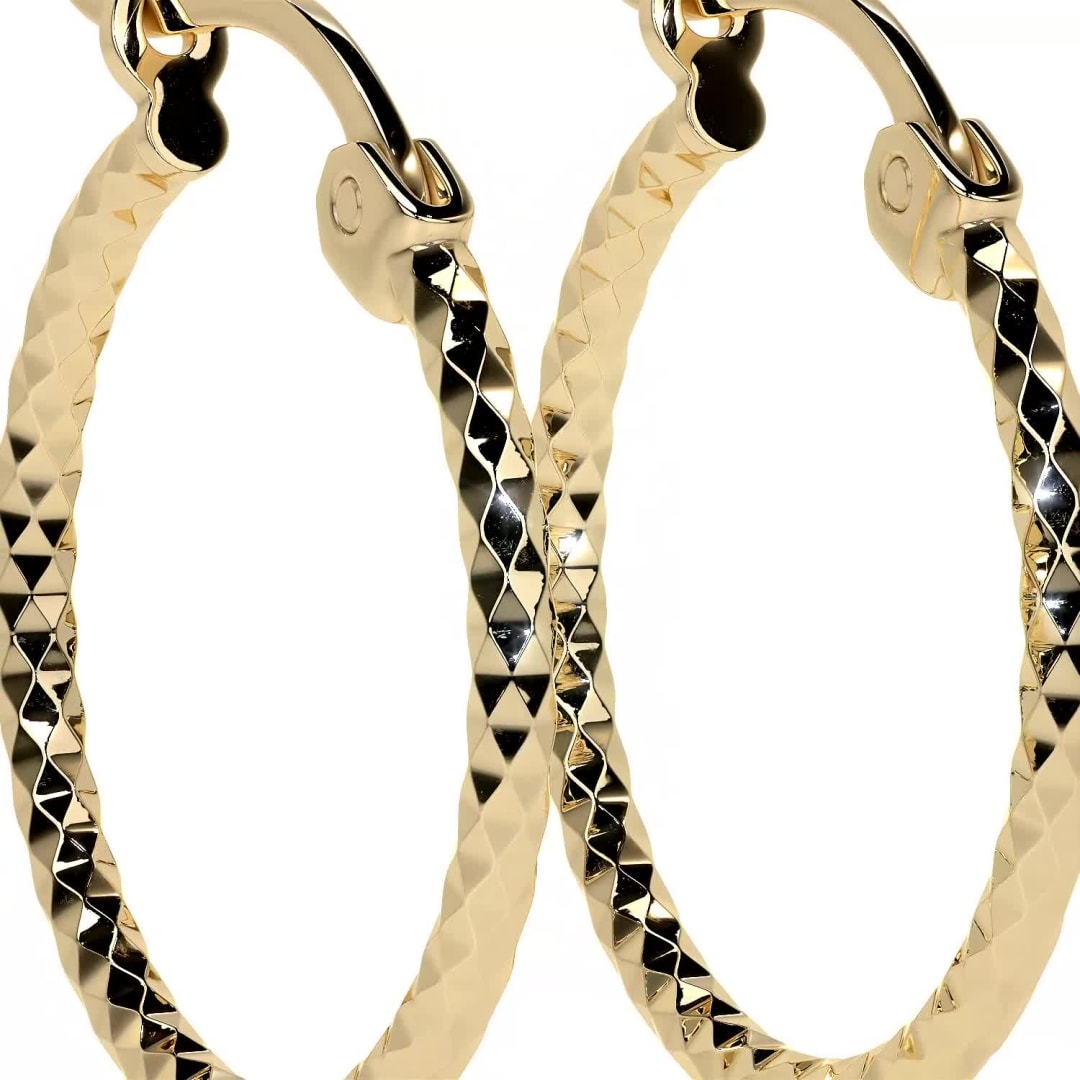 14k Gold Honeycomb-Style Diamond-Cut Hoop Earring