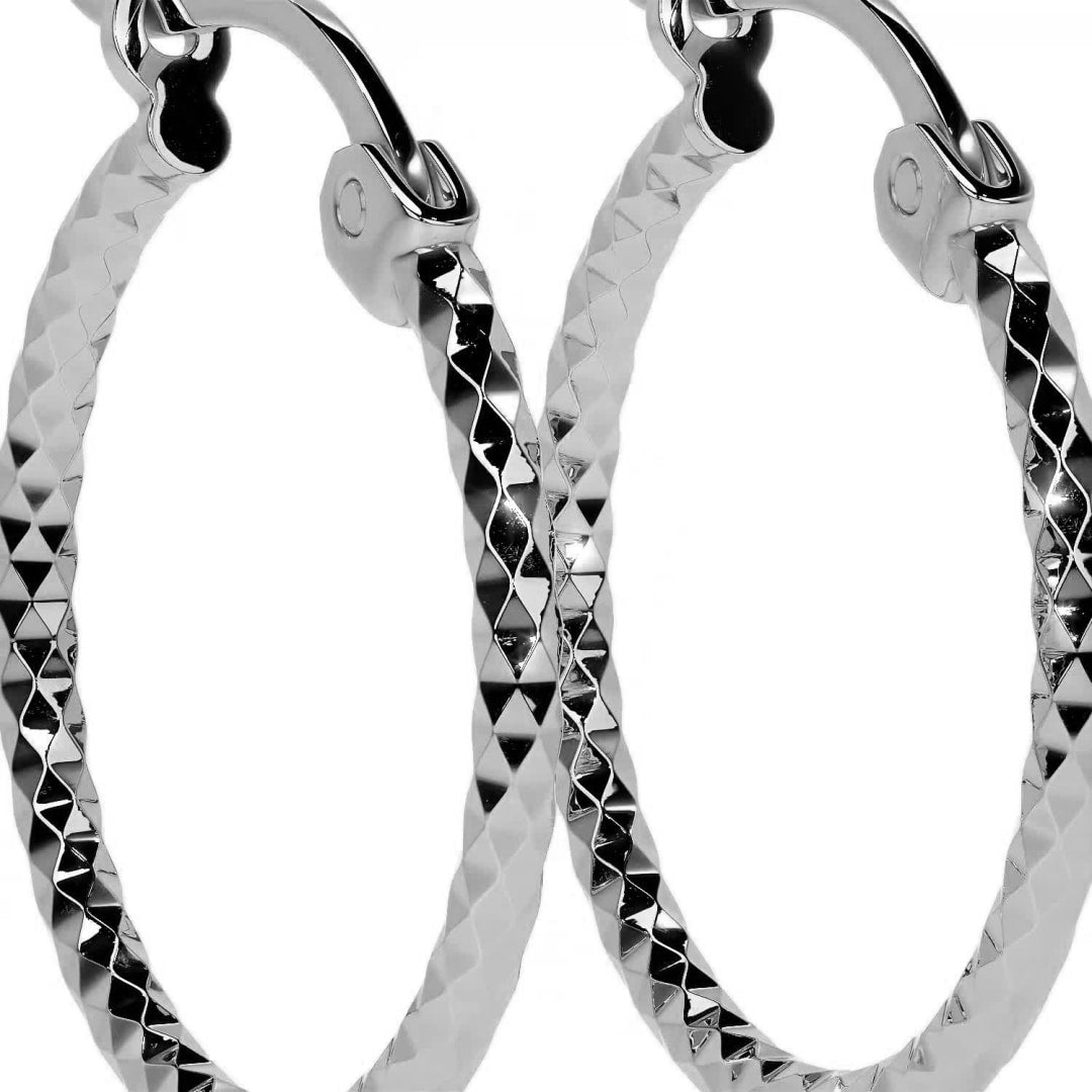 Sterling Silver .925 Diamond-Cut Honeycomb Arracada Hoop Earring for Women